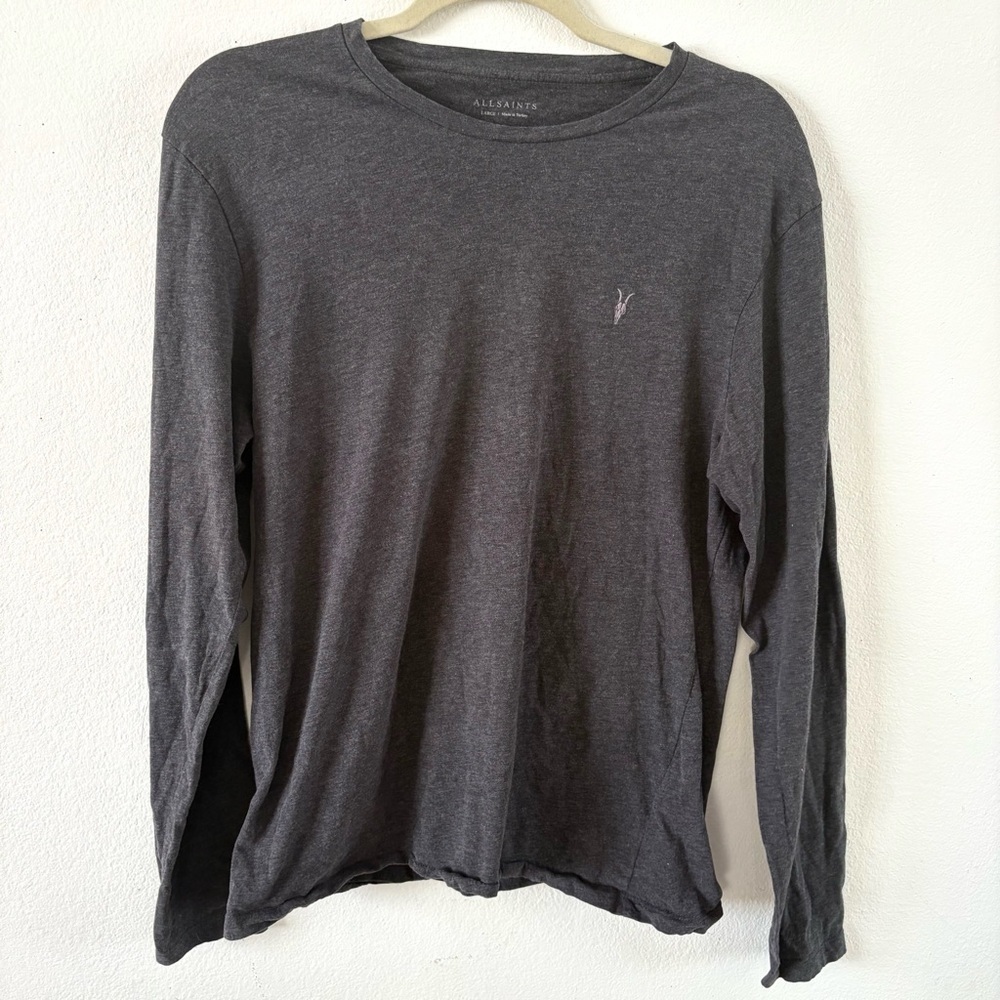 All saints brace brush gray long sleeve tshirt men’s large cotton casual tee